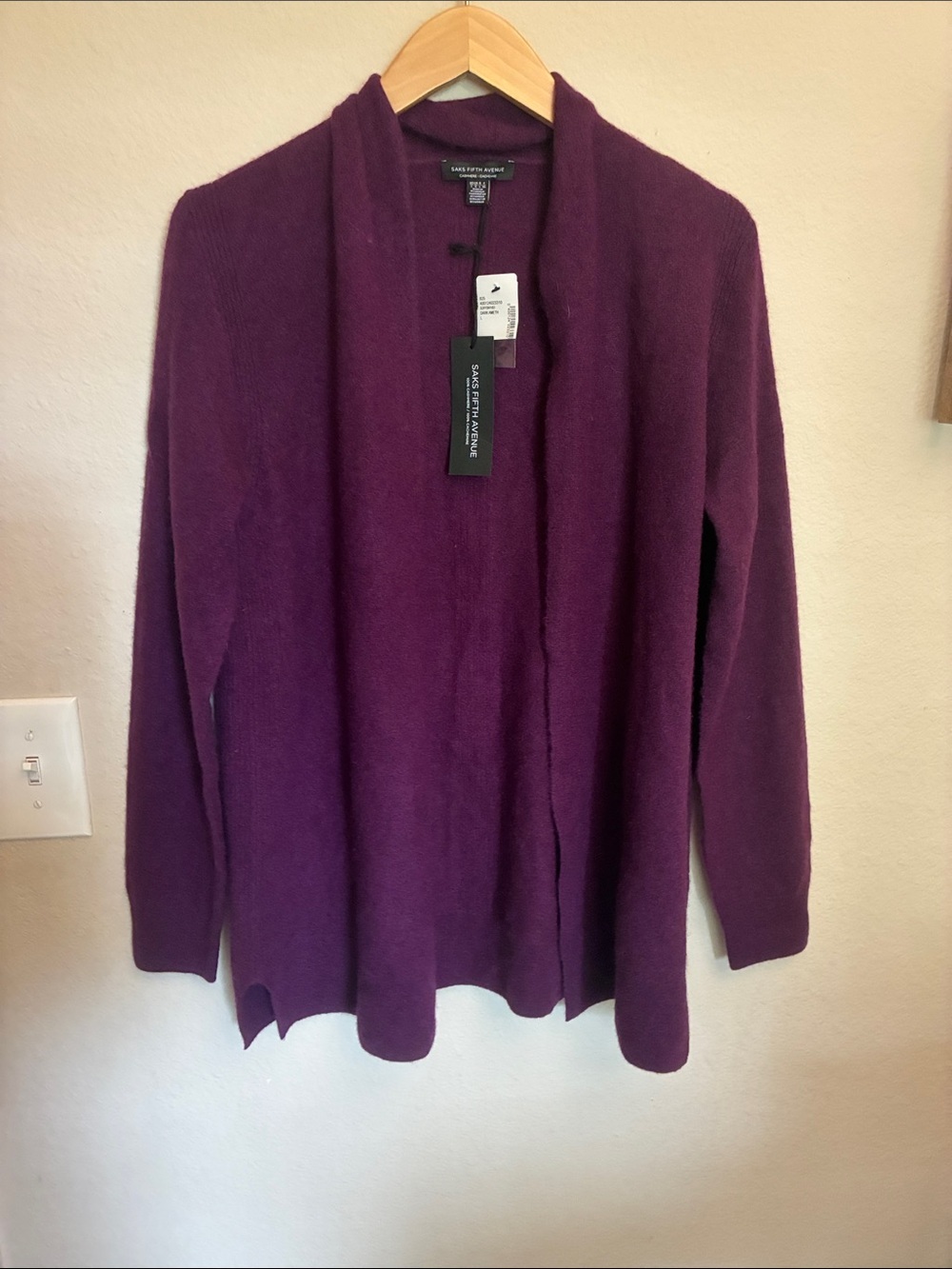 NWT Saks Fifth Avenue 100% Cashmere Cardigan - Dark Amethyst - Large